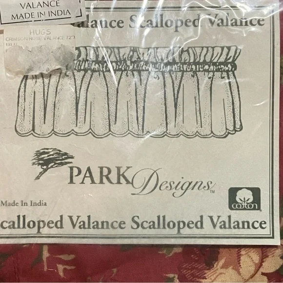 Park Designs Vintage Farmhouse Design Scalloped Valance In Crimson Red Rose. - Picture 2 of 4